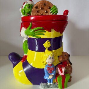 Dr. Seuss Grinch Christmas Cookie Jar Whoville Cindy Lou Who Max Dog Canister